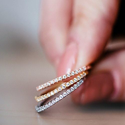 14K Gold Plated Solid 925 Sterling Silver CZ Simulated Diamond Stackable Ring Eternity Bands for Women