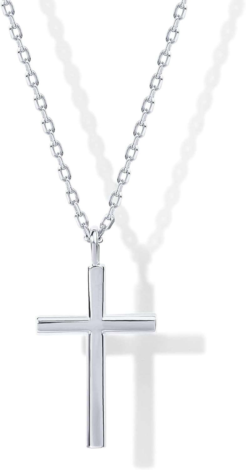 14K Gold Plated Cubic Zirconia Cross Pendant Necklaces for Women | Linear Bezel CZ Religious Cross Faith Pendant Necklace