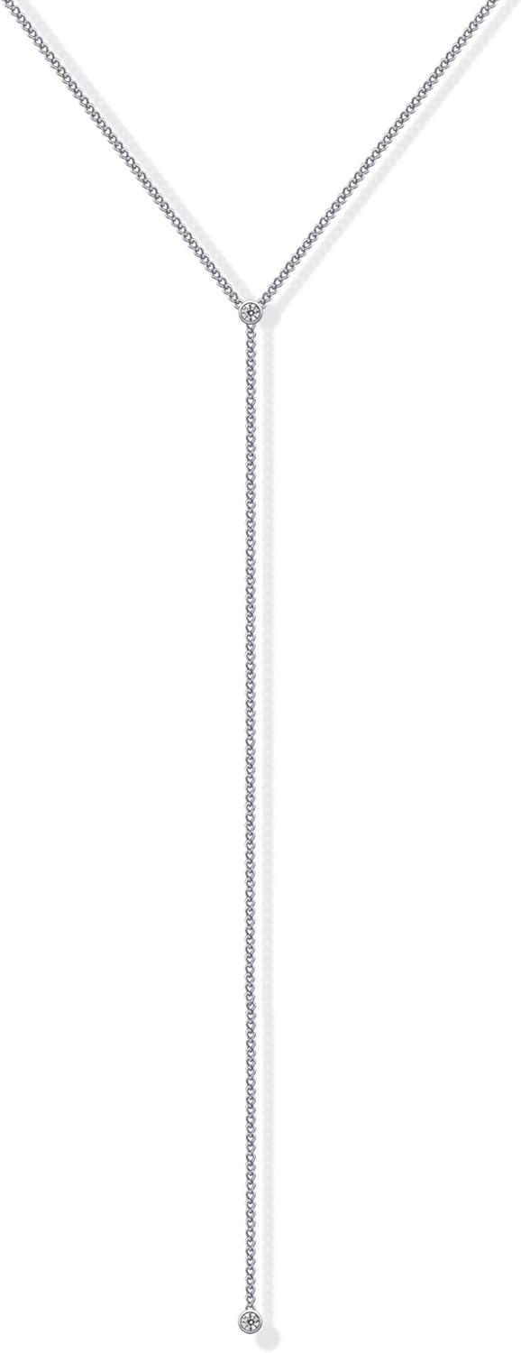 14K Gold Plated Drop Lariat Chain for Women - Gold Cubic Zirconia Long Necklace - Station Star Layered Beaded Y Necklace