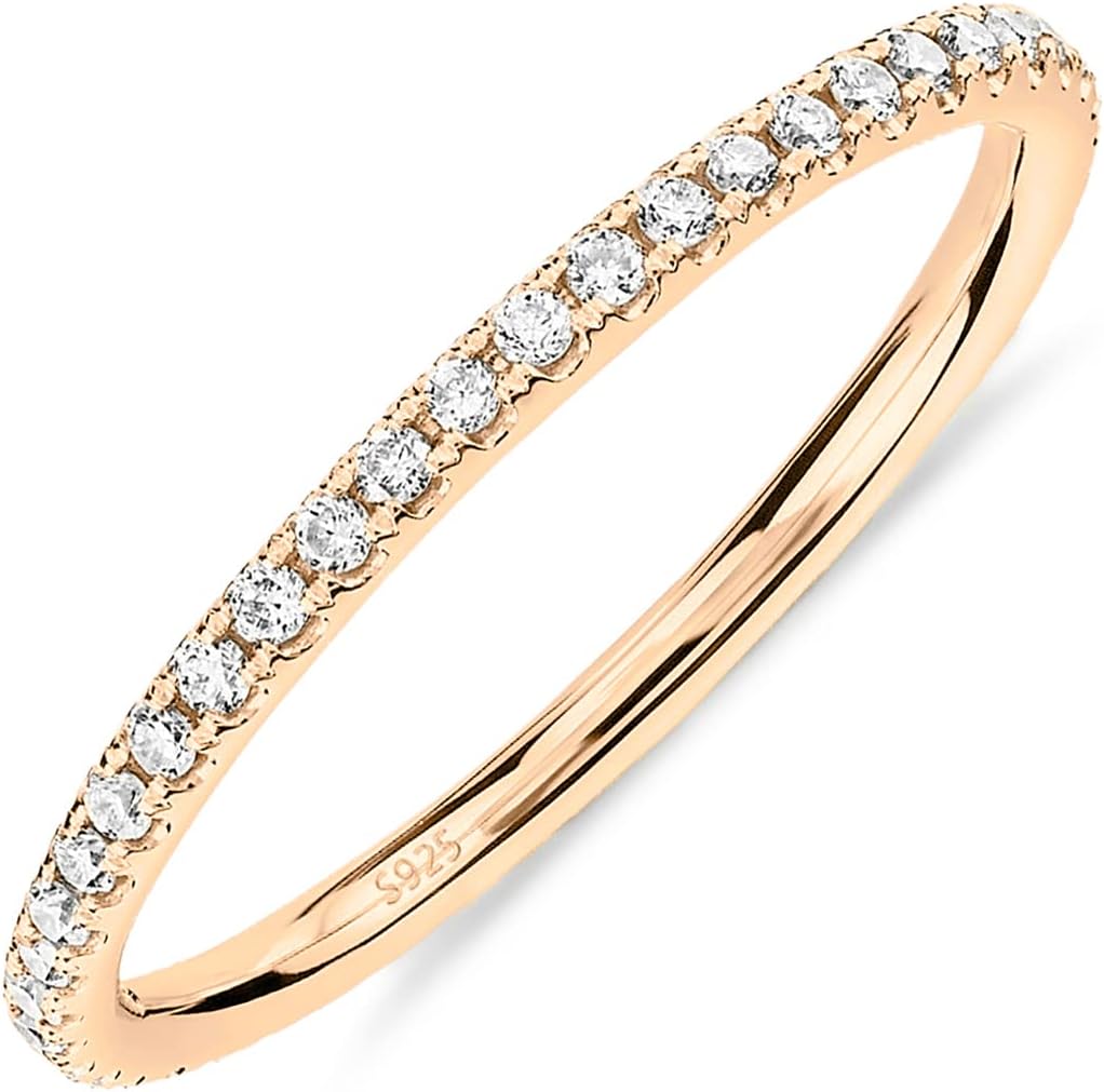 14K Gold Plated Solid 925 Sterling Silver CZ Simulated Diamond Stackable Ring Eternity Bands for Women