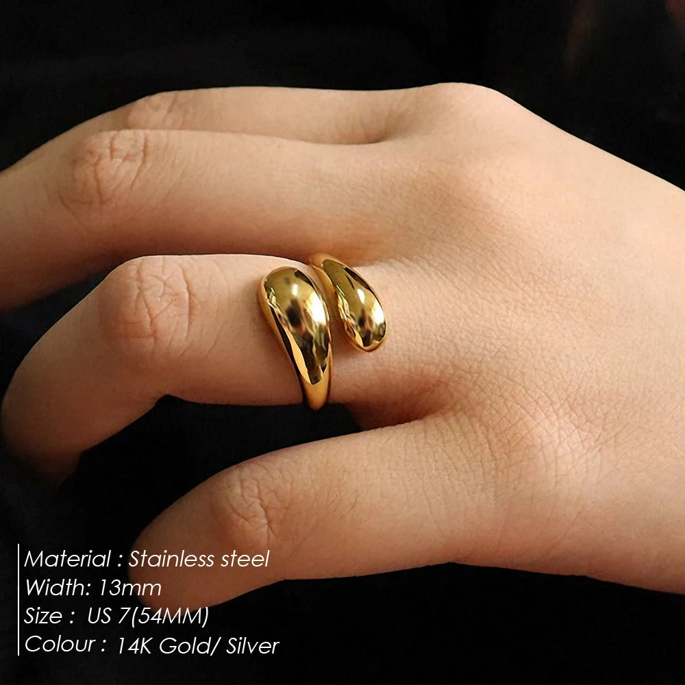 EManco Stainless Steel Women Wrap Around Ring Irregular Open Adjustable Gold Plated Rings Jewelry for Women