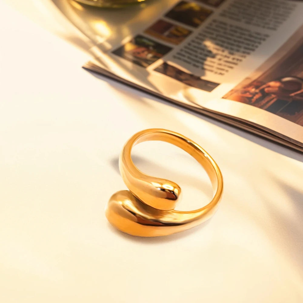EManco Stainless Steel Women Wrap Around Ring Irregular Open Adjustable Gold Plated Rings Jewelry for Women