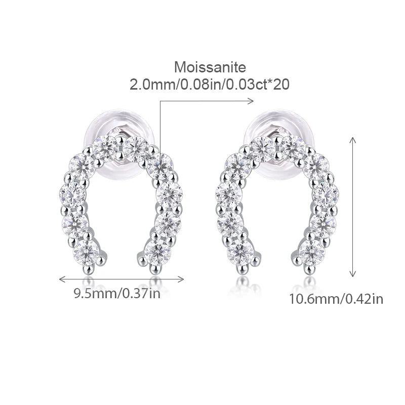 US Warehouse 925 Sterling Silver Horseshoe Earrings with Gems Ladies Fine Earrings U Shape Stud Earrings with Moissanite