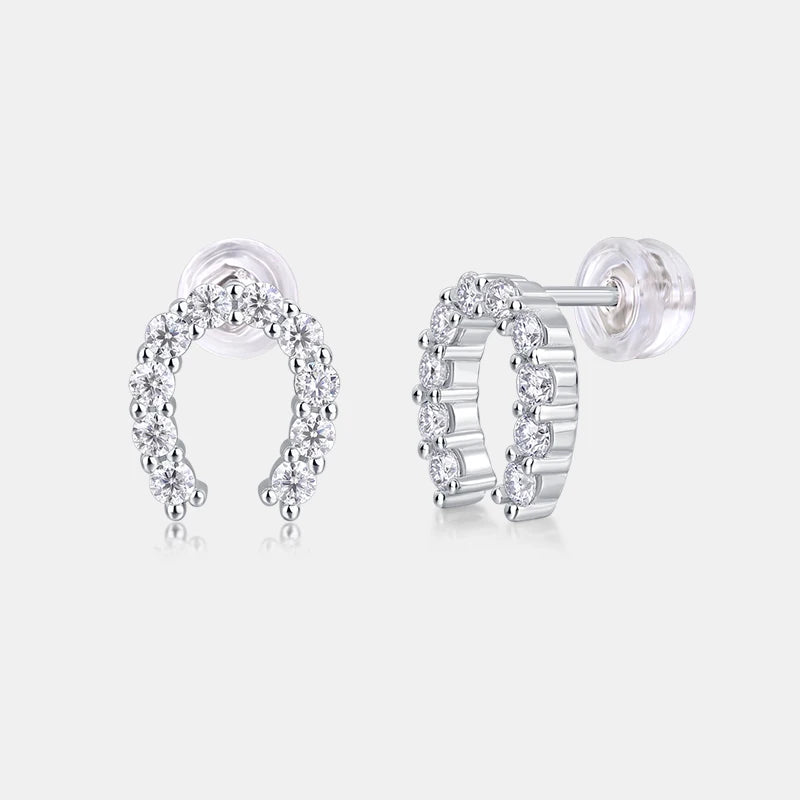 US Warehouse 925 Sterling Silver Horseshoe Earrings with Gems Ladies Fine Earrings U Shape Stud Earrings with Moissanite