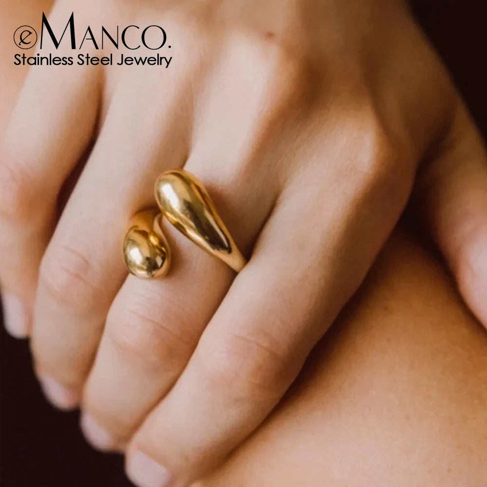 EManco Stainless Steel Women Wrap Around Ring Irregular Open Adjustable Gold Plated Rings Jewelry for Women