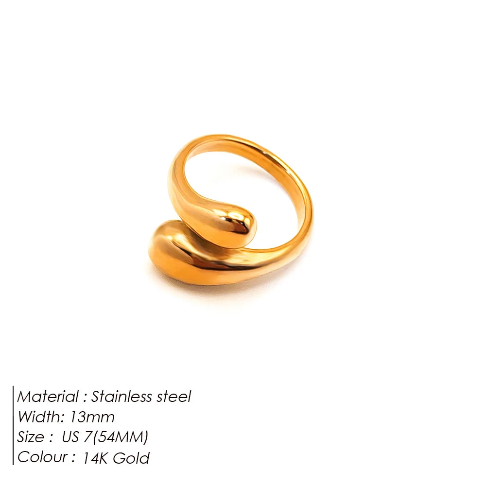 EManco Stainless Steel Women Wrap Around Ring Irregular Open Adjustable Gold Plated Rings Jewelry for Women
