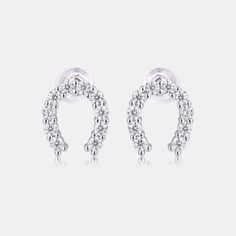 US Warehouse 925 Sterling Silver Horseshoe Earrings with Gems Ladies Fine Earrings U Shape Stud Earrings with Moissanite