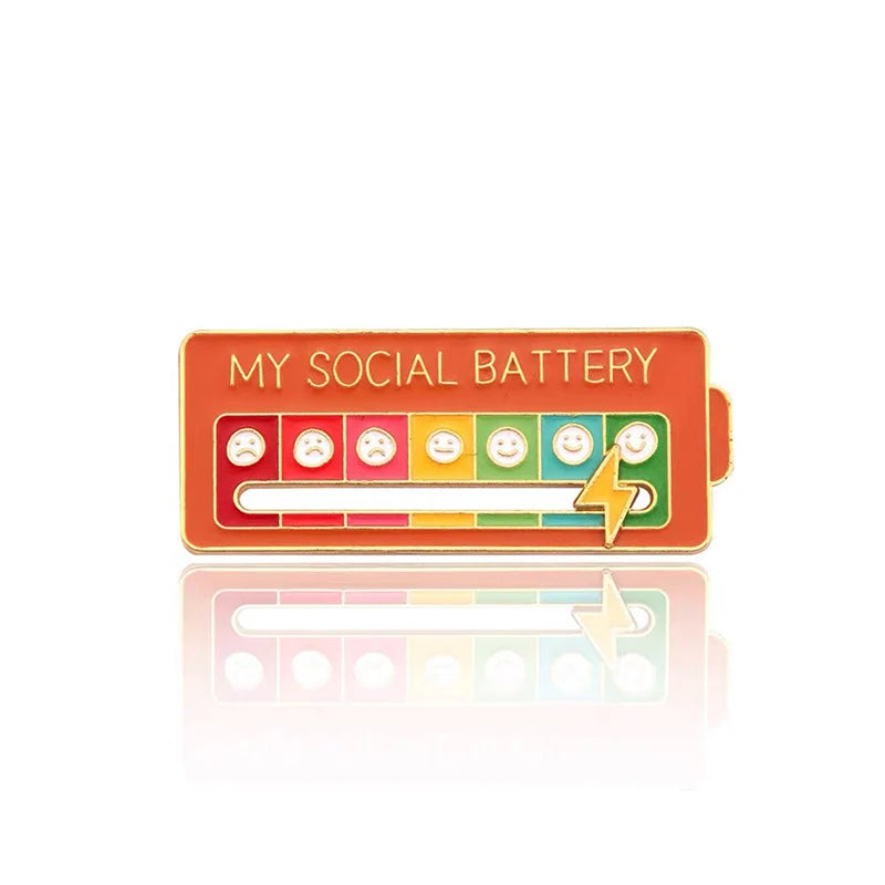 Mood Conversion Energy Brooch for Women Men My Social Battery Badge Expression Pins Brooches on Clothes