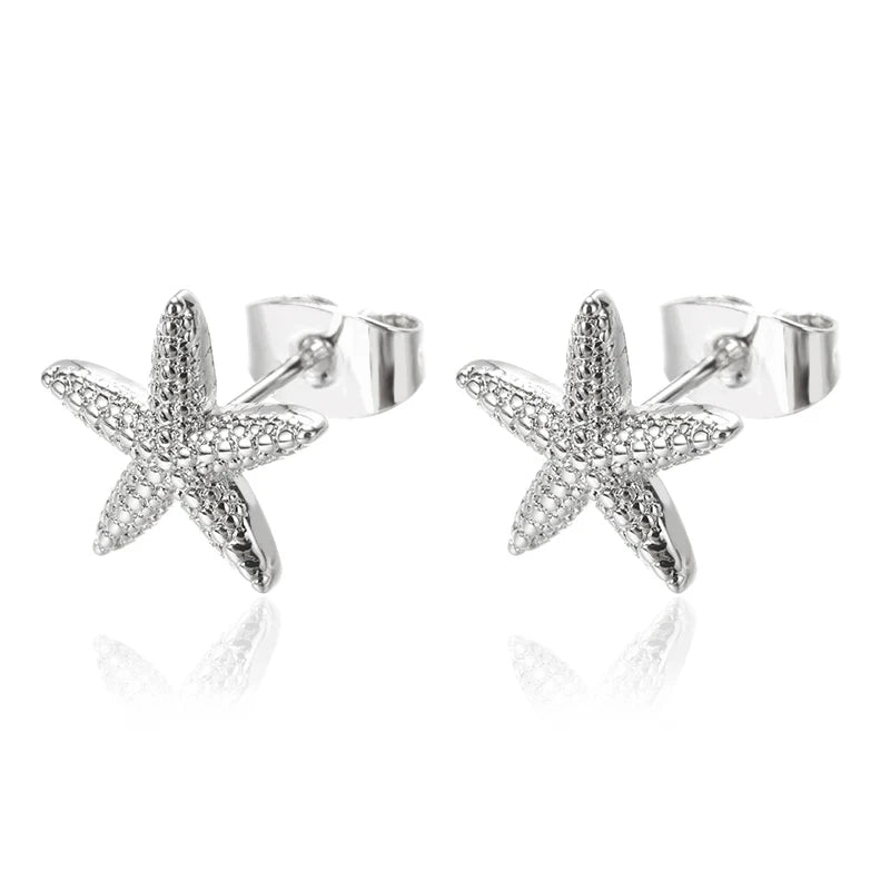 Vintage Summer Starfish Stainless Steel Stud Earrings For Women Simple Star Shell Earrings Stud Ocean Party Jewelry Gift 2024