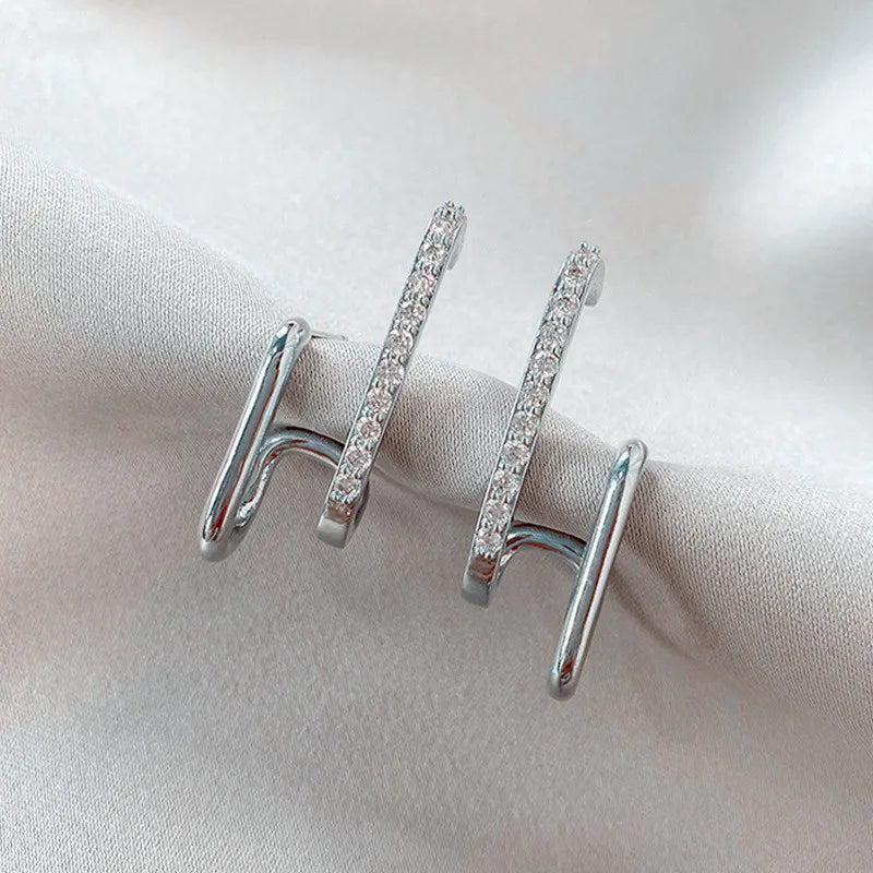FTCY Luxury Double Row Earrings for Women Korean Irregular U-shaped Gold Color Piercing Earrings Wedding Party Jewelry Gift