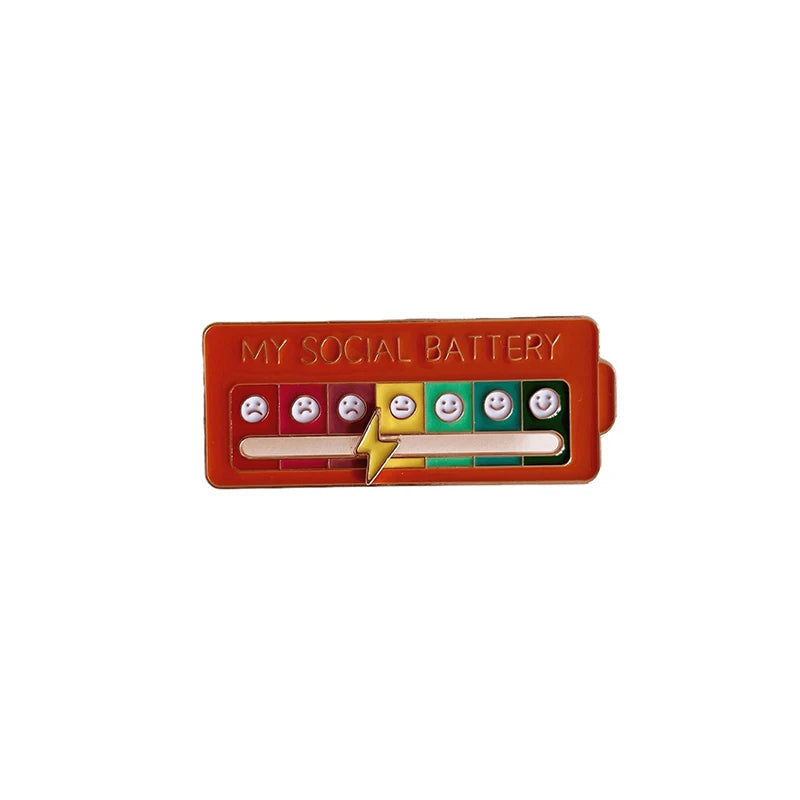 Mood Conversion Energy Brooch for Women Men My Social Battery Badge Expression Pins Brooches on Clothes