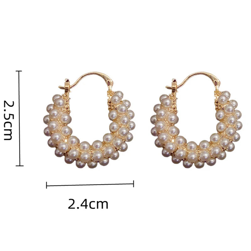 FTCY 1 Pair Vintage Pearl Round Earrings for Women Big Hoop Pierced Allergy Resistant Earrings Jewelry Wholesale