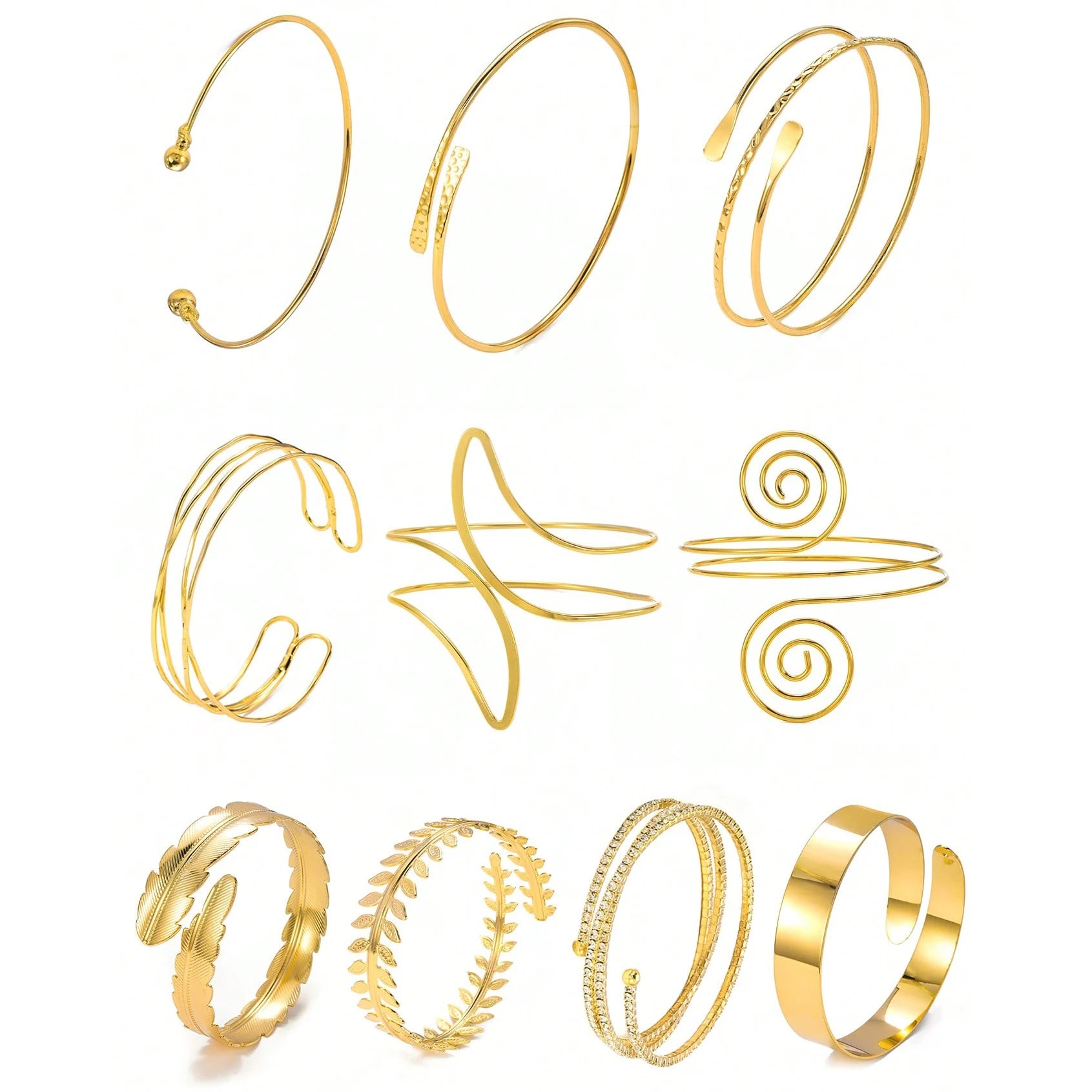 FTCY Boho Arm Bracelet for Women Vintage Geometric Gold Color Leaf Women's Arm Bangles Adjustable Jewelry